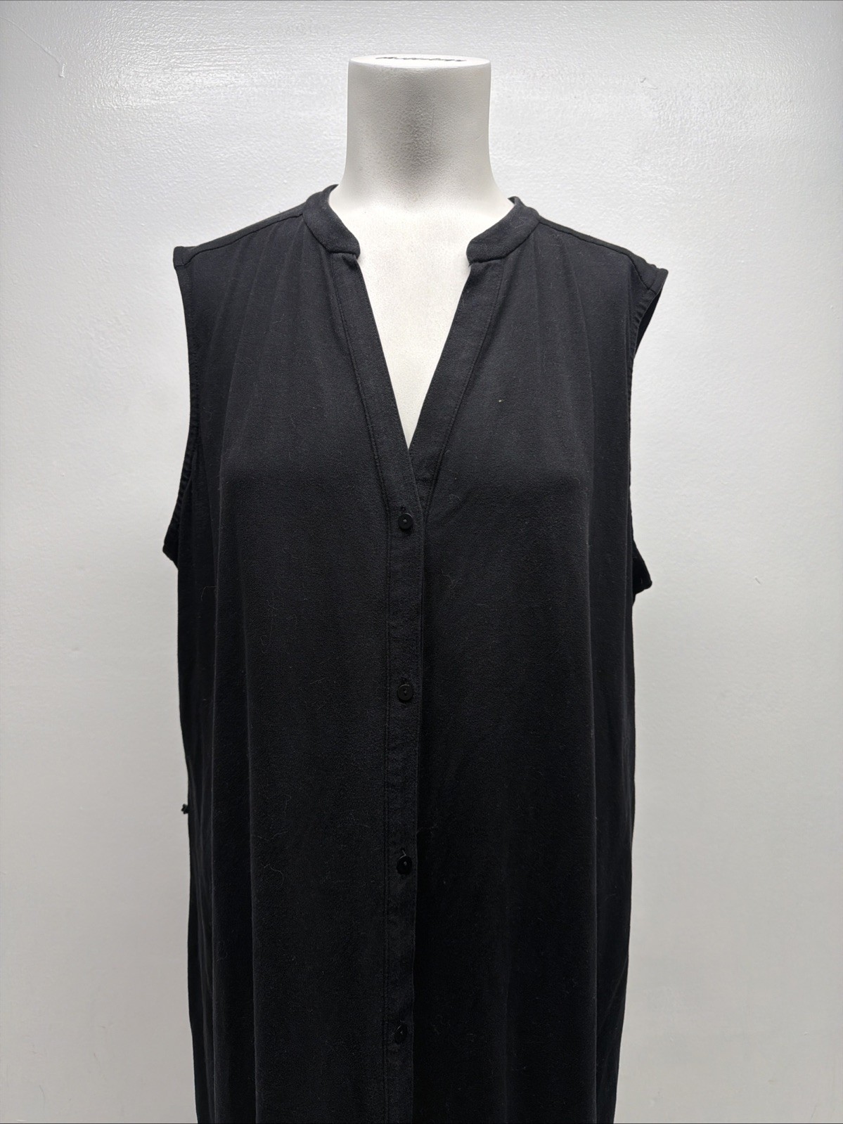 Eileen Fisher Shirt Dress Midi Button Up Sleeveless Lightweight Black Size XL