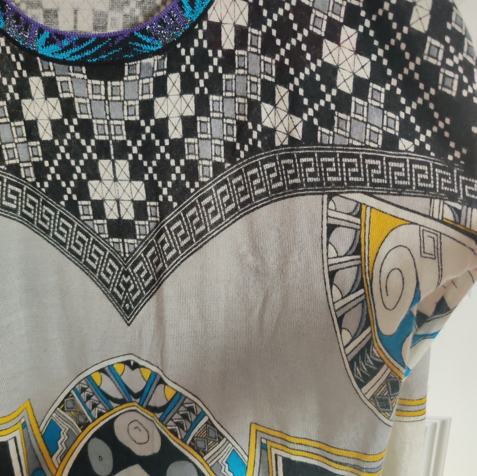 Custo Barcelona Blue Black Graphic Print Mini Dress Tunic Size XL STAIN