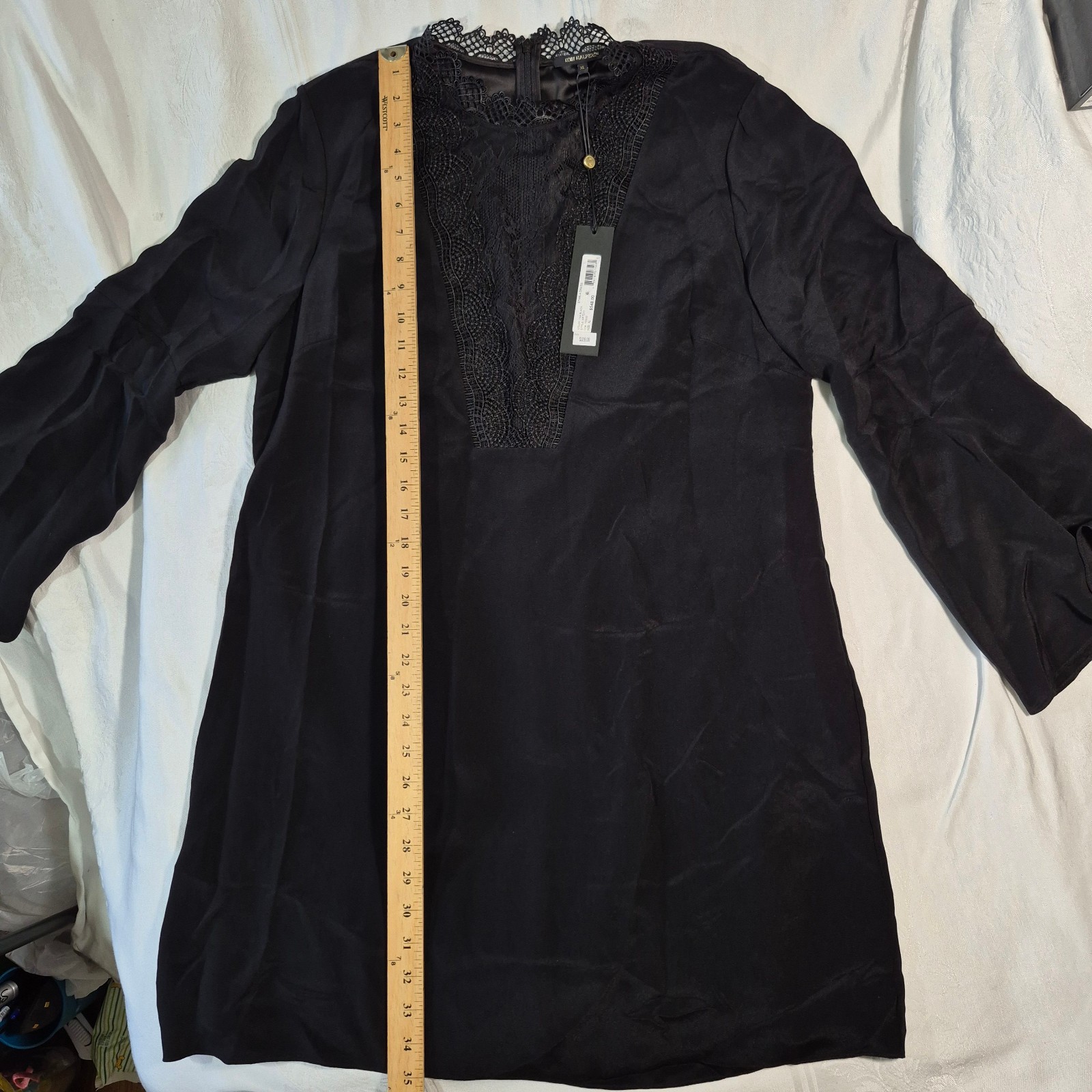 NWT KOBI HALPERIN STARLA DRESS SILK BLACK V-NECK EMBROIDERY LONG SLEEVE $548