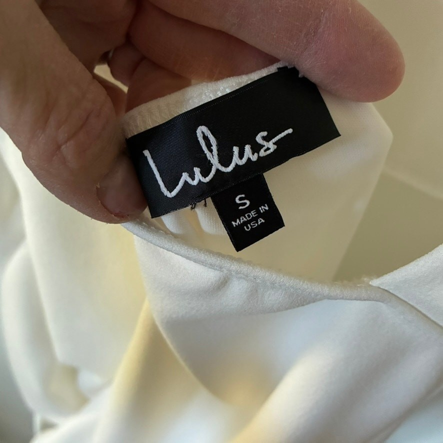 Lulus Ivory White Long Sleeve Open Back Fitted Dress Women’s Size S Made in USA