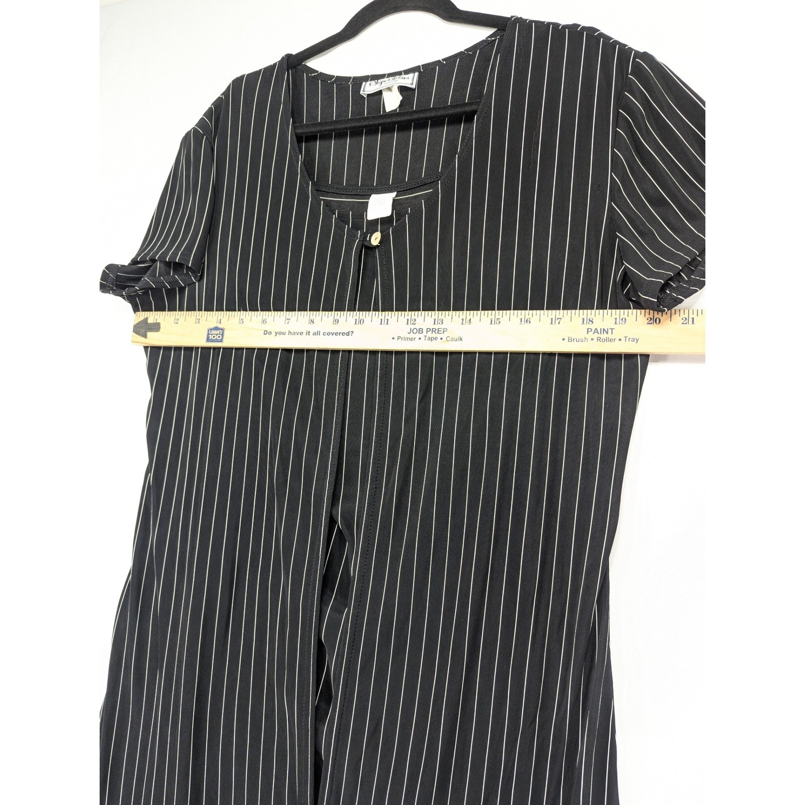 Superstition New York Pinstripe Maxi Dress Womens Short Sleeve Square Neck SZ 8