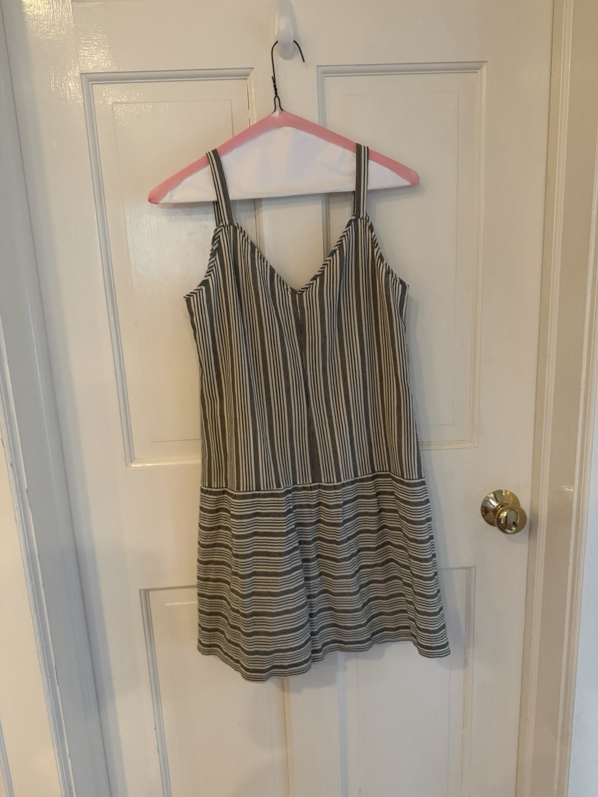 Theory Black White Striped V-Neck Strappy Sleeveless Romper 4 Cotton Lined
