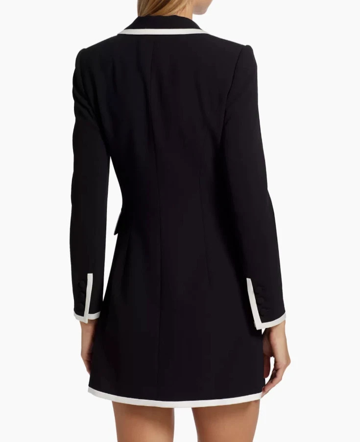 ALICE + OLIVIA KYRIE Pipe Tuxedo Coat Dress 4 Black White TRIM Pockets $495