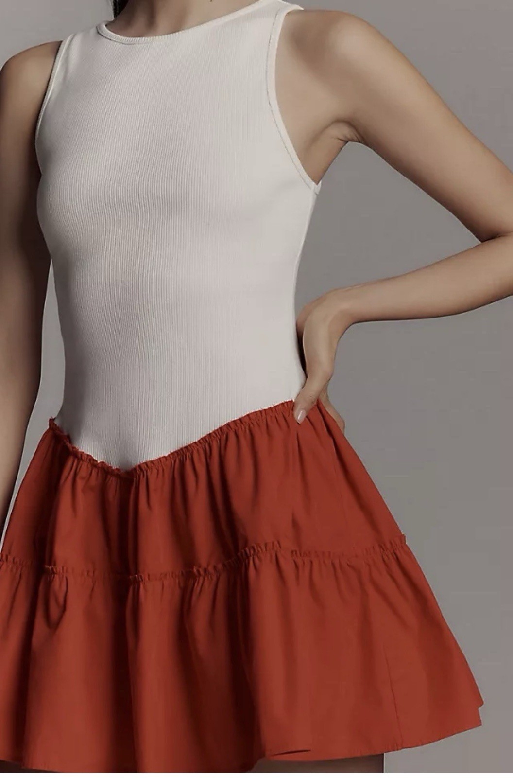 Daily Practice by Anthropologie Rib Tank Drop-Waist Twofer Mini Dress XS