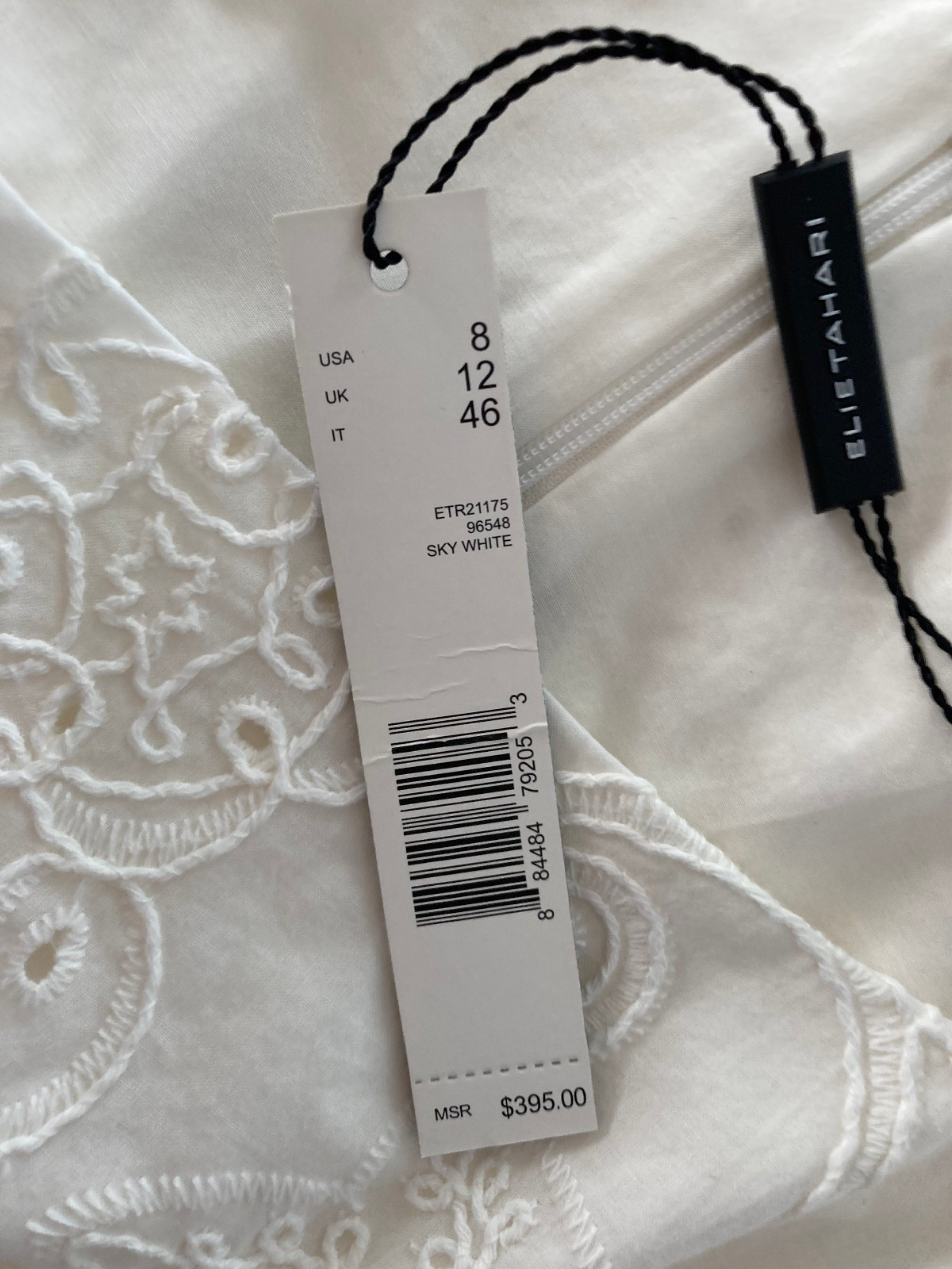 NWT Elie Tahari Fully EMBROIDERED Lined Cotton Fit & Flair Dress Sz 8 White $395