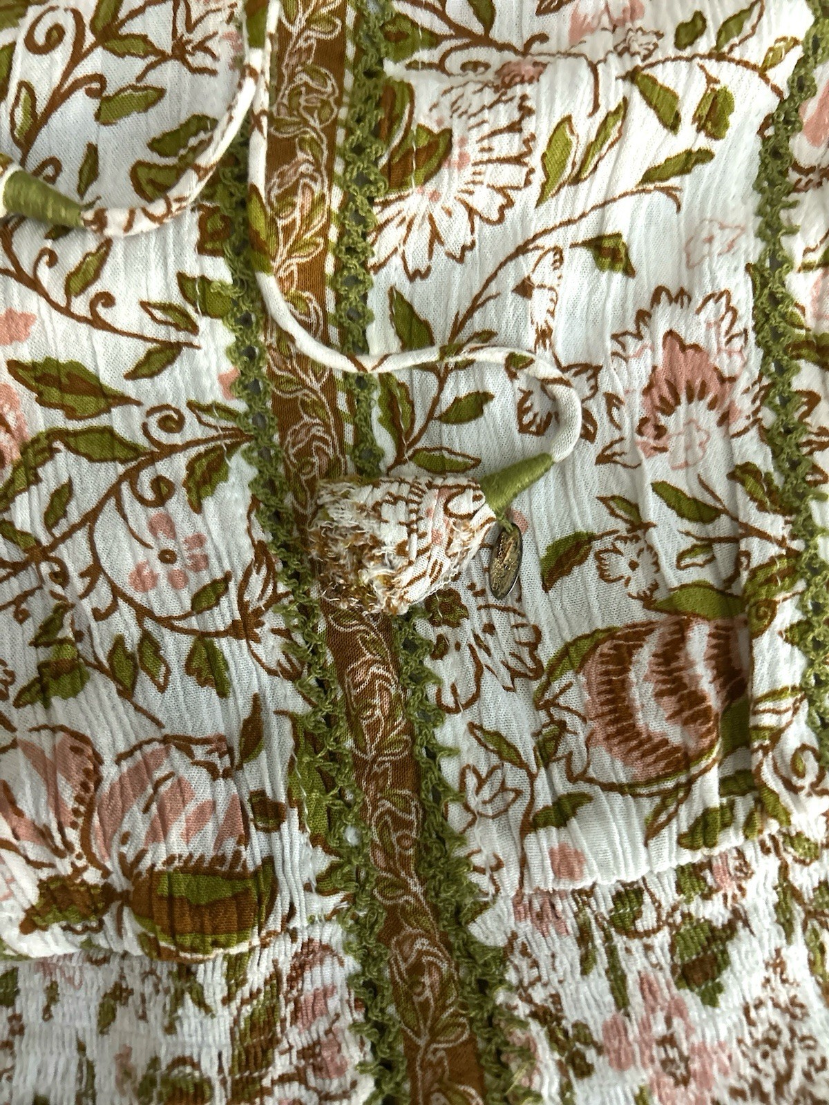 Poupette St Barth Carine Mini Dress , Pink & White W Green Embroidery Size S