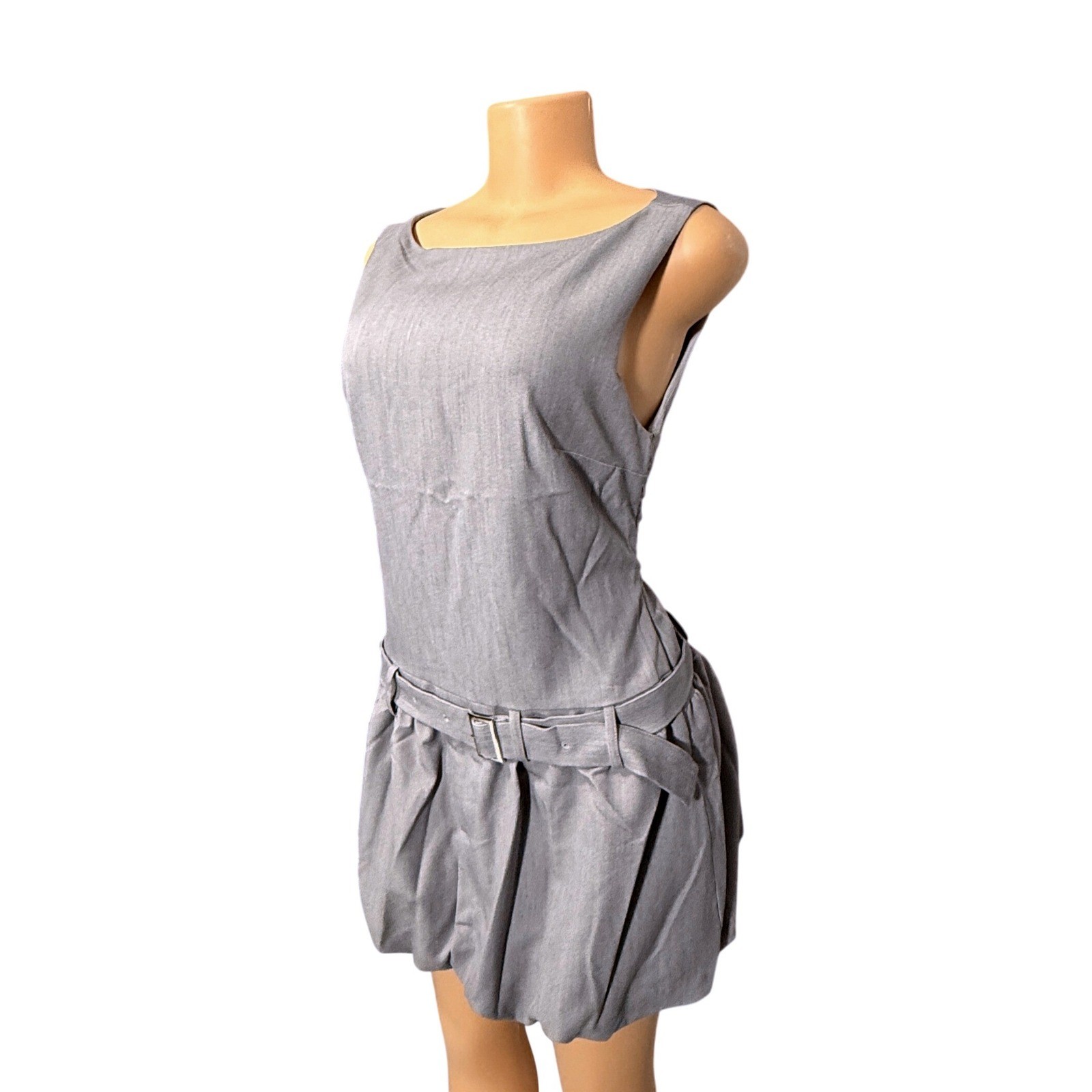 Bar lll Gray Sleeveless Drop Waist Bubble Hem Mini Dress with Belt Size Medium