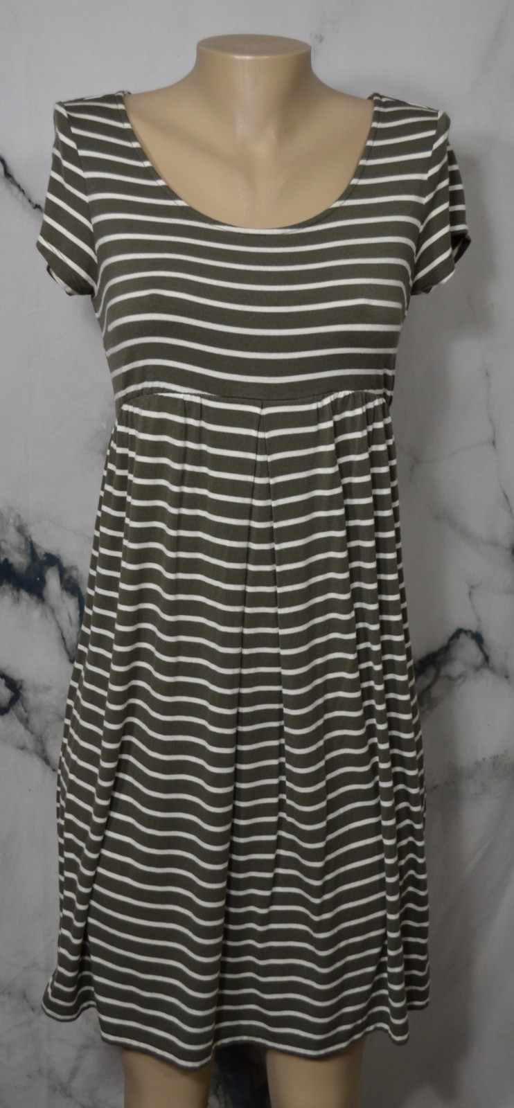 ISABEL MATERNITY BY INGRID & ISABEL Olive Cream Striped Stretch Jersey Dress XS