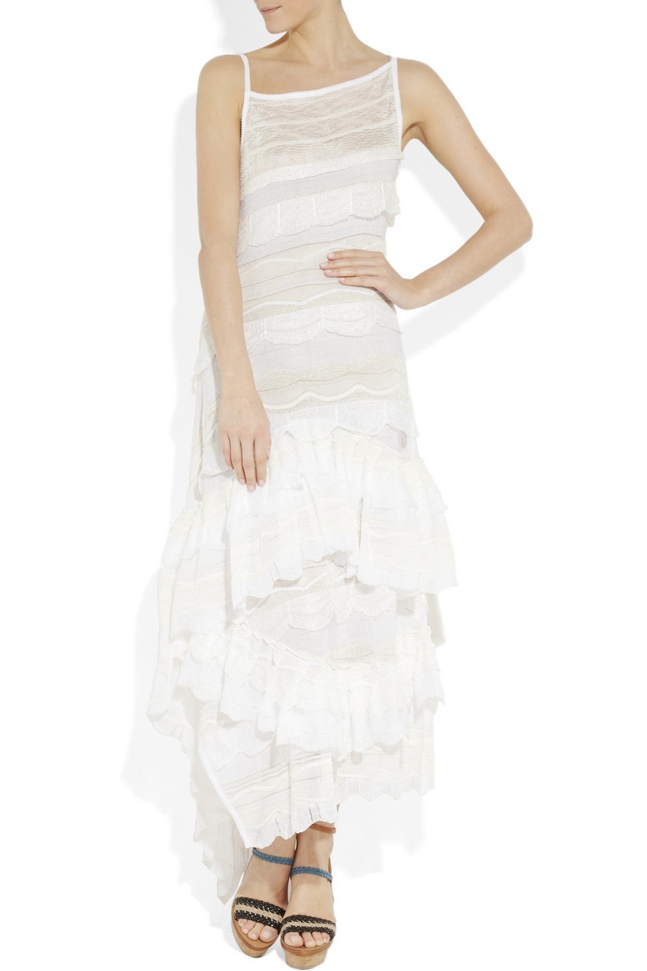 MISSONI Elisabeth White Crochet-Knit Maxi Dress Sz 42 IT, 6 U.S, 10 U.K EUC
