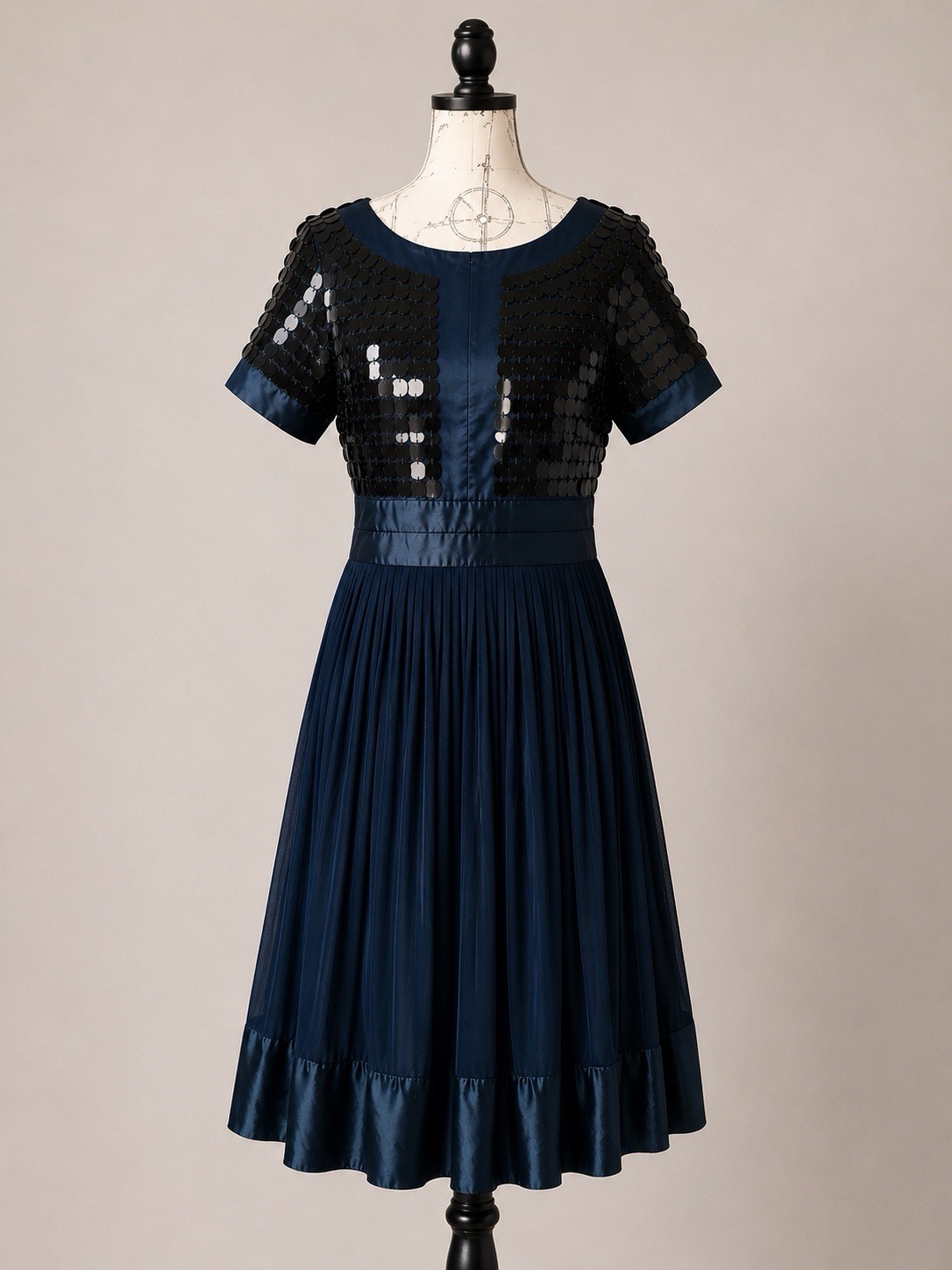 Just Cavalli Silk Sequin Pleated Dress Blue Black Paillette Cocktail Party Sz.6