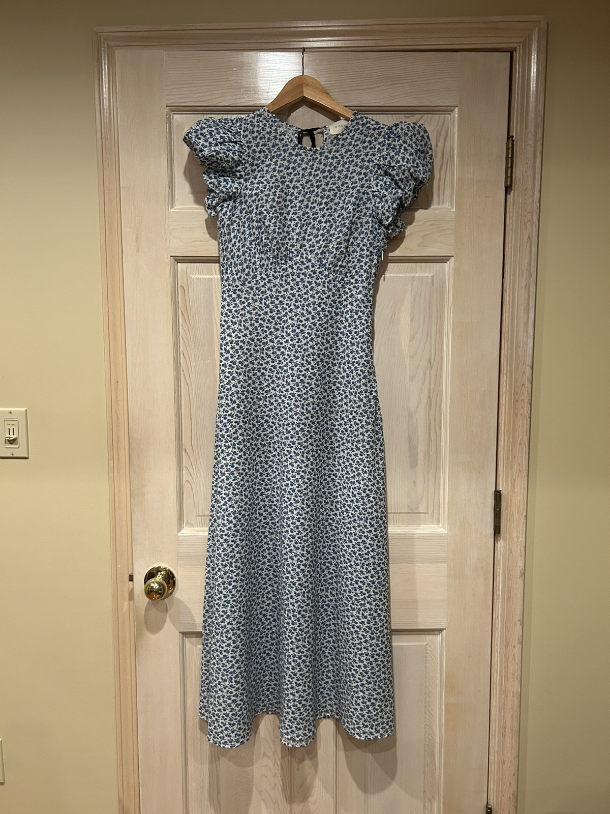 Doen Romina Dress in Cornflower Floral Printed Blue Cotton Long Maxi Gown XS
