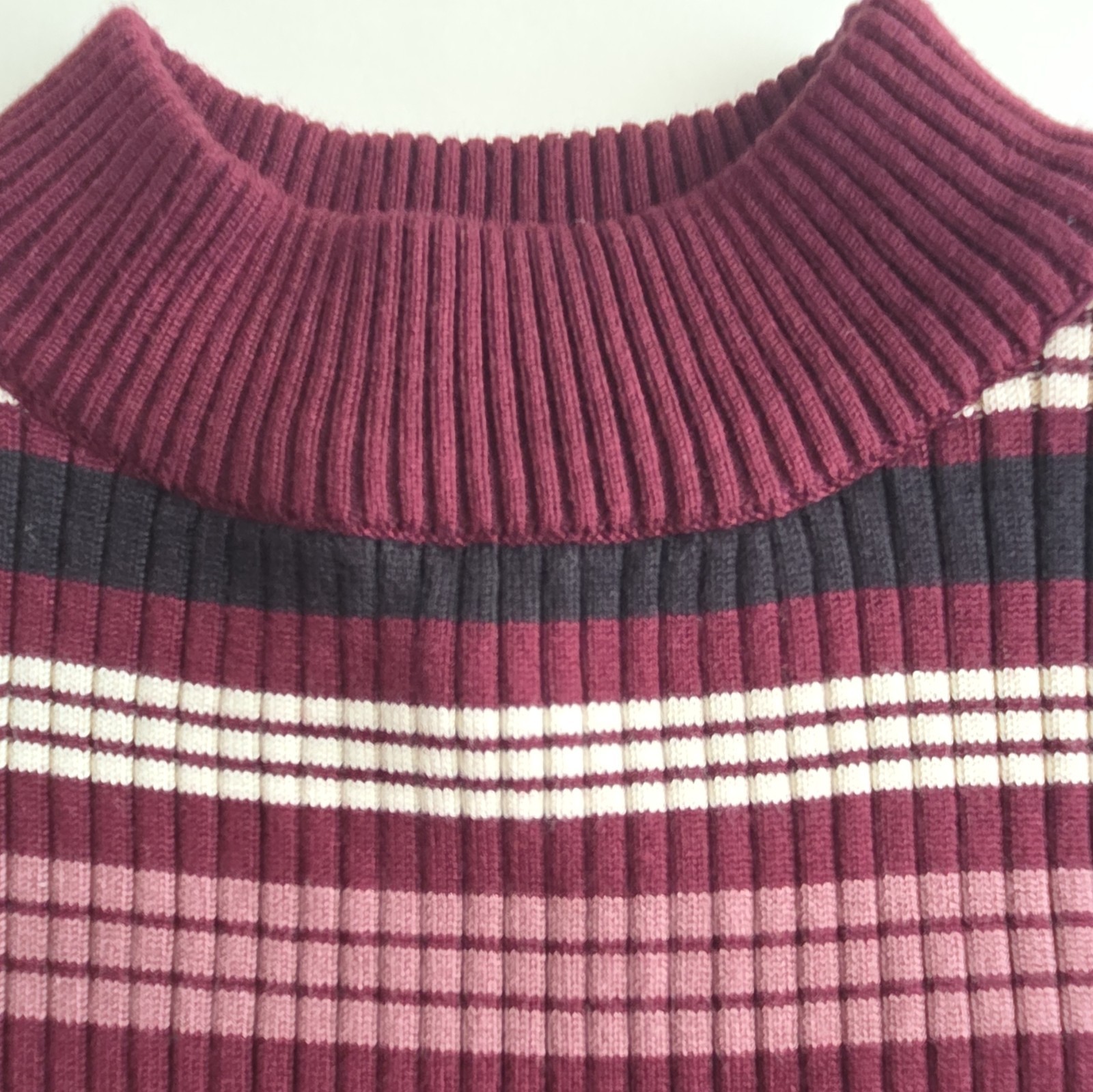 No Boundaries Ribbed Stretch Knit Mock Neck 3/4 Sleeve Striped Dress M