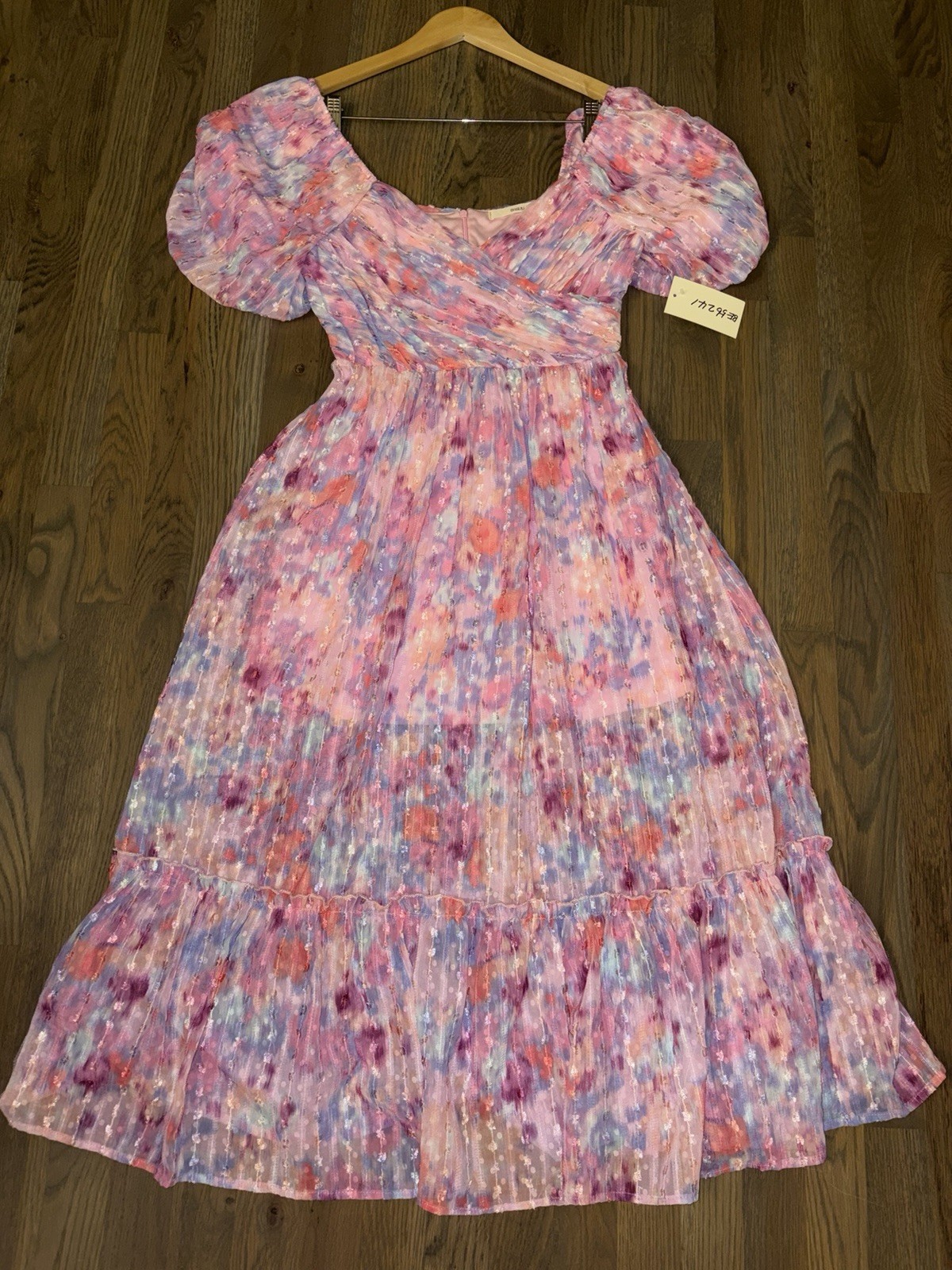 NWT Basil & Lola Women’s Medium Floral Puff Sleeve Tiered Midi Dress Boho