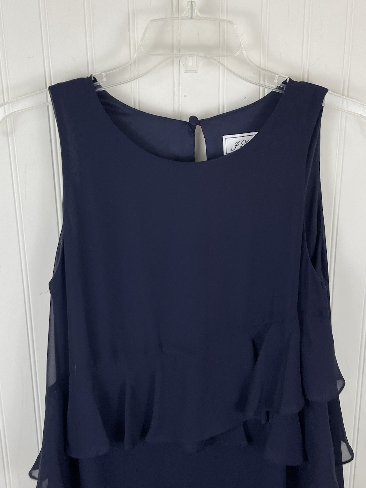 J Howard Womens Navy Tiered Ruffle Sleeveless Chiffon Dress 10