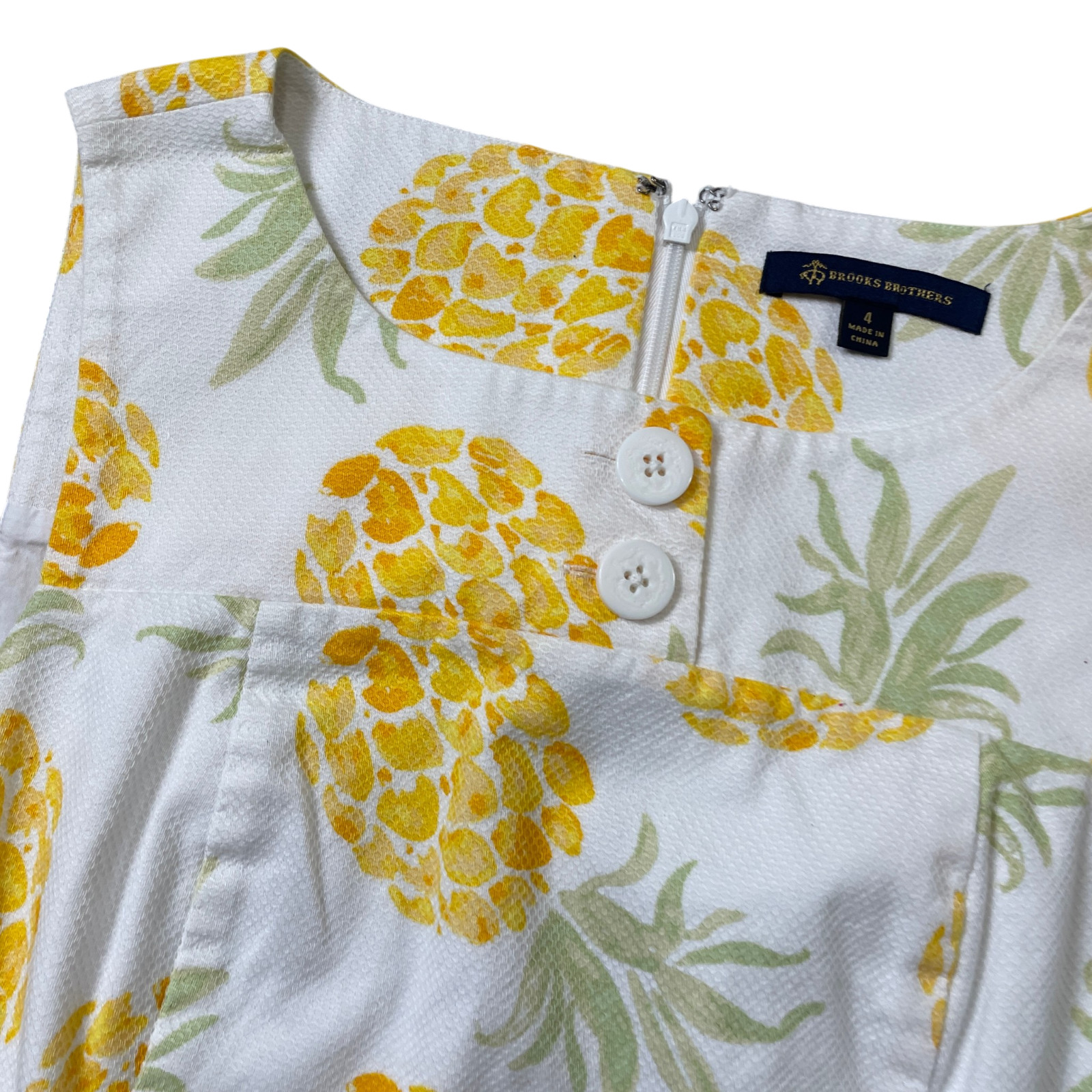 Brooks Brothers 4 Pineapple Summer Shift Dress Cotton Blend Yellow White