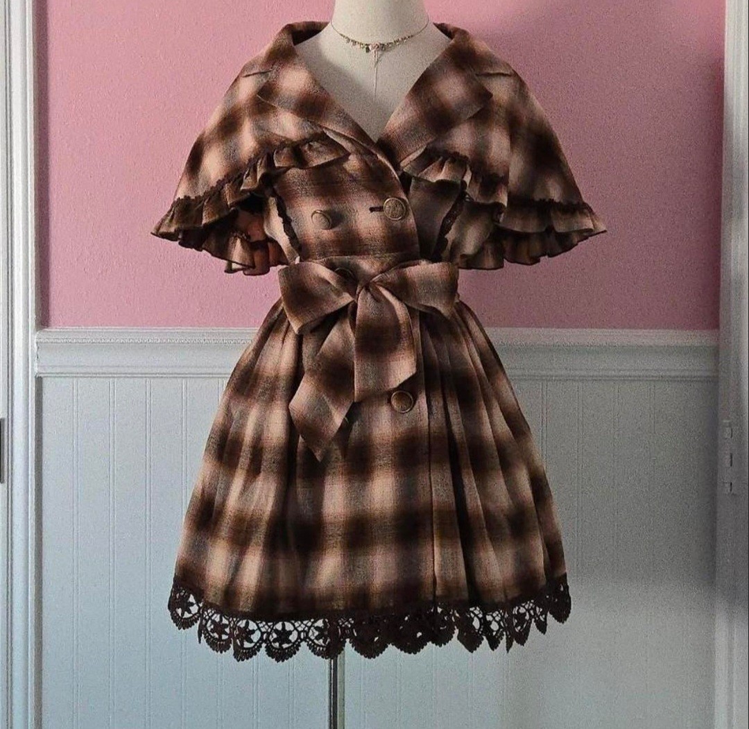 Liz Lisa brown plaid latte gyaru trench coat dress with a waistie