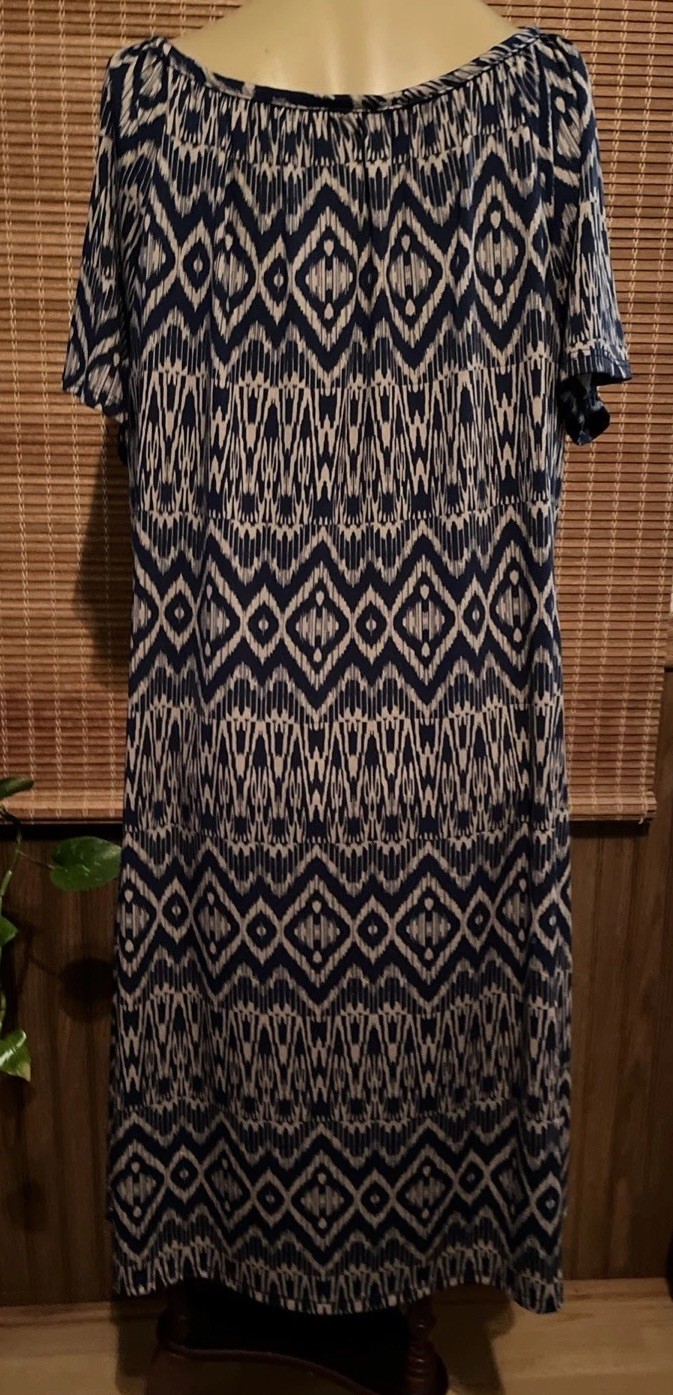 NY Invasion Multicolor Pullover Silky Stretch Sz Large Slip On Summer Dress