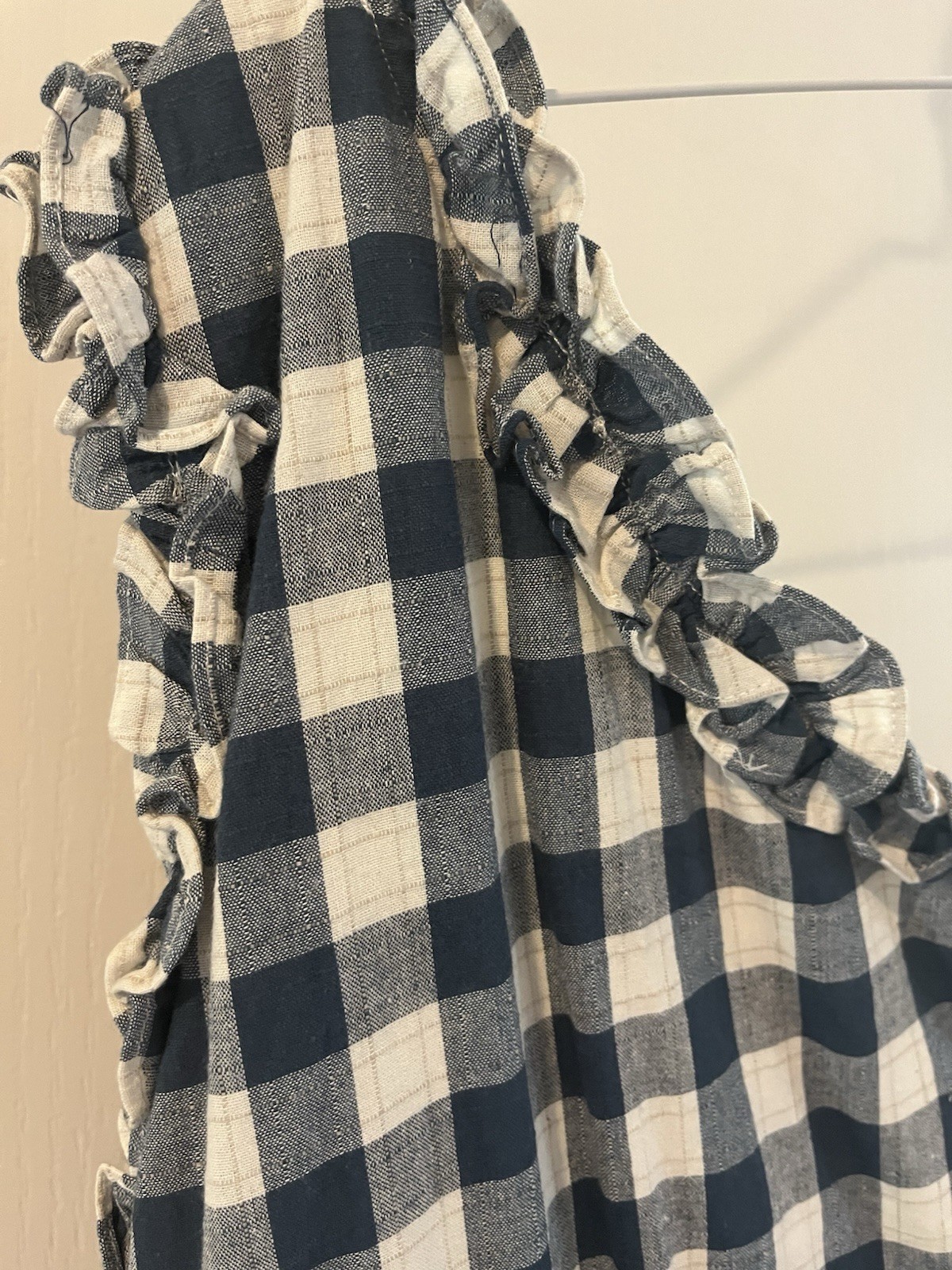 Entro Blue/White Gingham One Shoulder Ruffle Short Shift Dress M Sleeveless