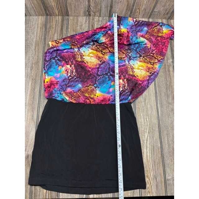 Speechless Womens One Shoulder Mini Dress Multicolor Snakeskin Print Black S