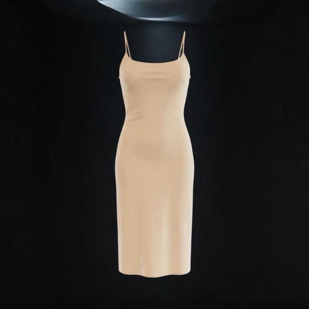 Forever 21 Dress XL Women Beige Nude Cami Spaghetti Strap Bodycon Midi Stretch