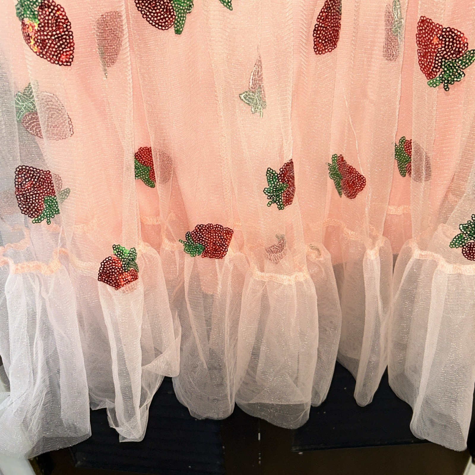 Strawberry Sequin Tulle Maxi Spring Pink Dress Retro Dress Size XL Fairy