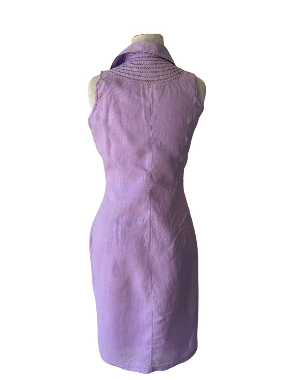 Vtg 70s Frixio Embroidered Lavender Guayabera Shirt Dress Sz 8 Ramie Cabana