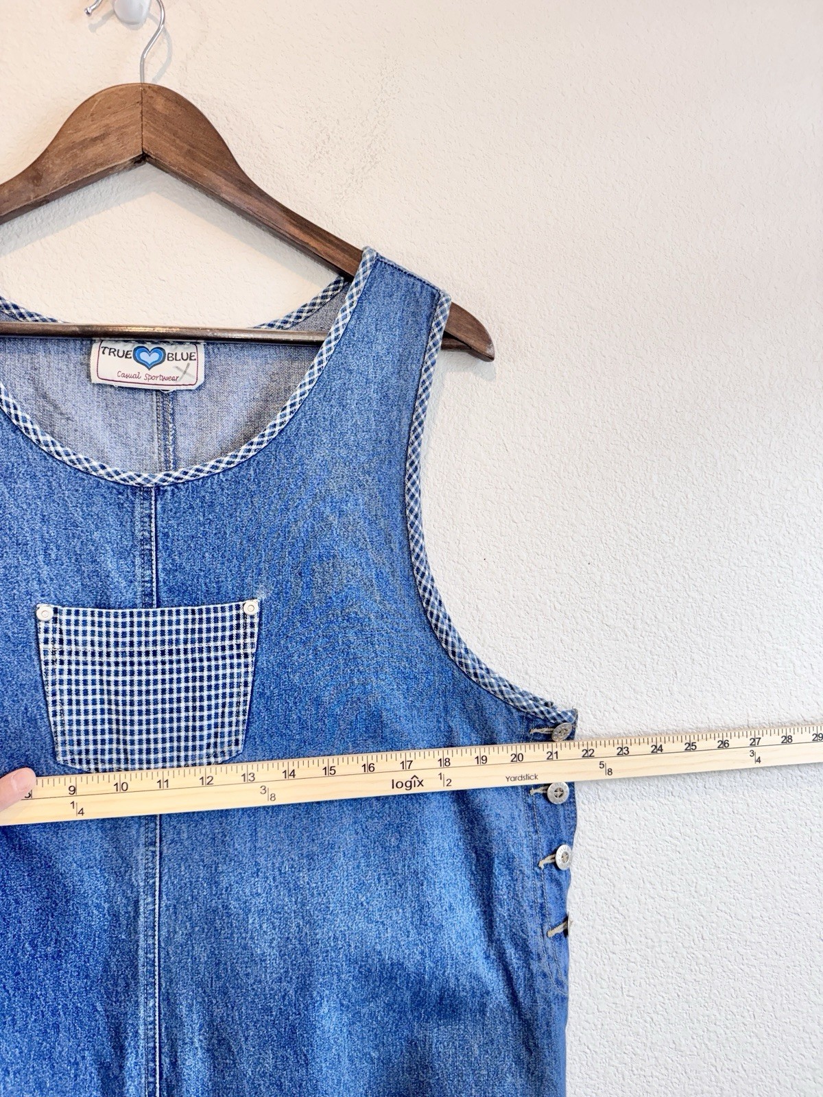 True Blue Denim Jumper Dress Cottagecore Prairie Farmhouse Midi Pinafore L F95