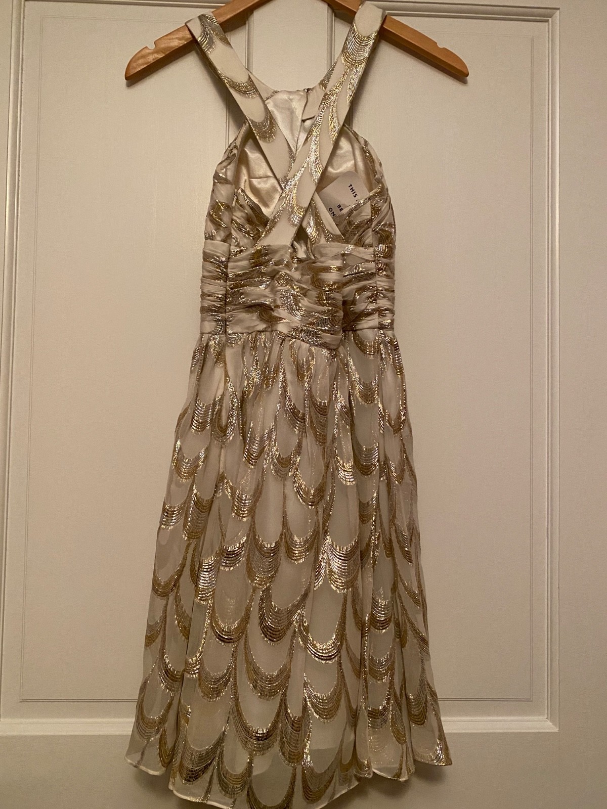 Aidan Mattox Ivory Gold Silk Metallic Halter Dress Size 2 – New w/ Tag