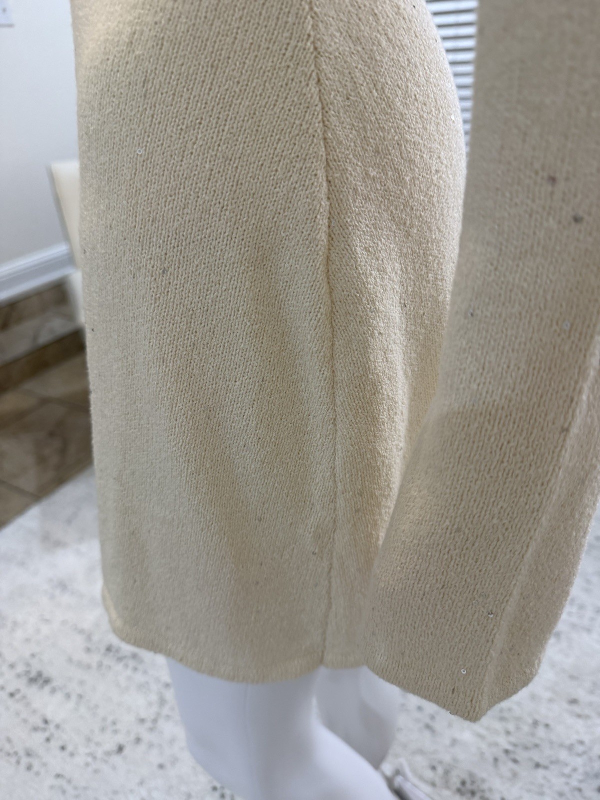 WEWOREWHAT Beige Sequin Knit Open Back Long Sleeve Mini Dress Women’s Size M