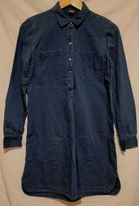 Old Navy Chambray Dress SzeM Long Sleeves Chest Pockets Half Button Point Collar