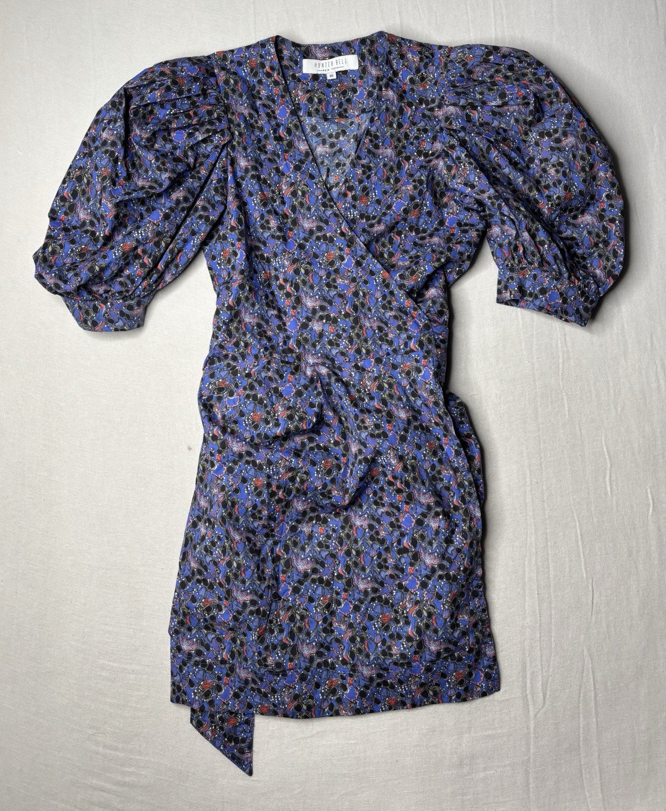 Hunter Bell The Hampton Dress In Geo Bloom Print Size XS Puff Shoulder Wrap