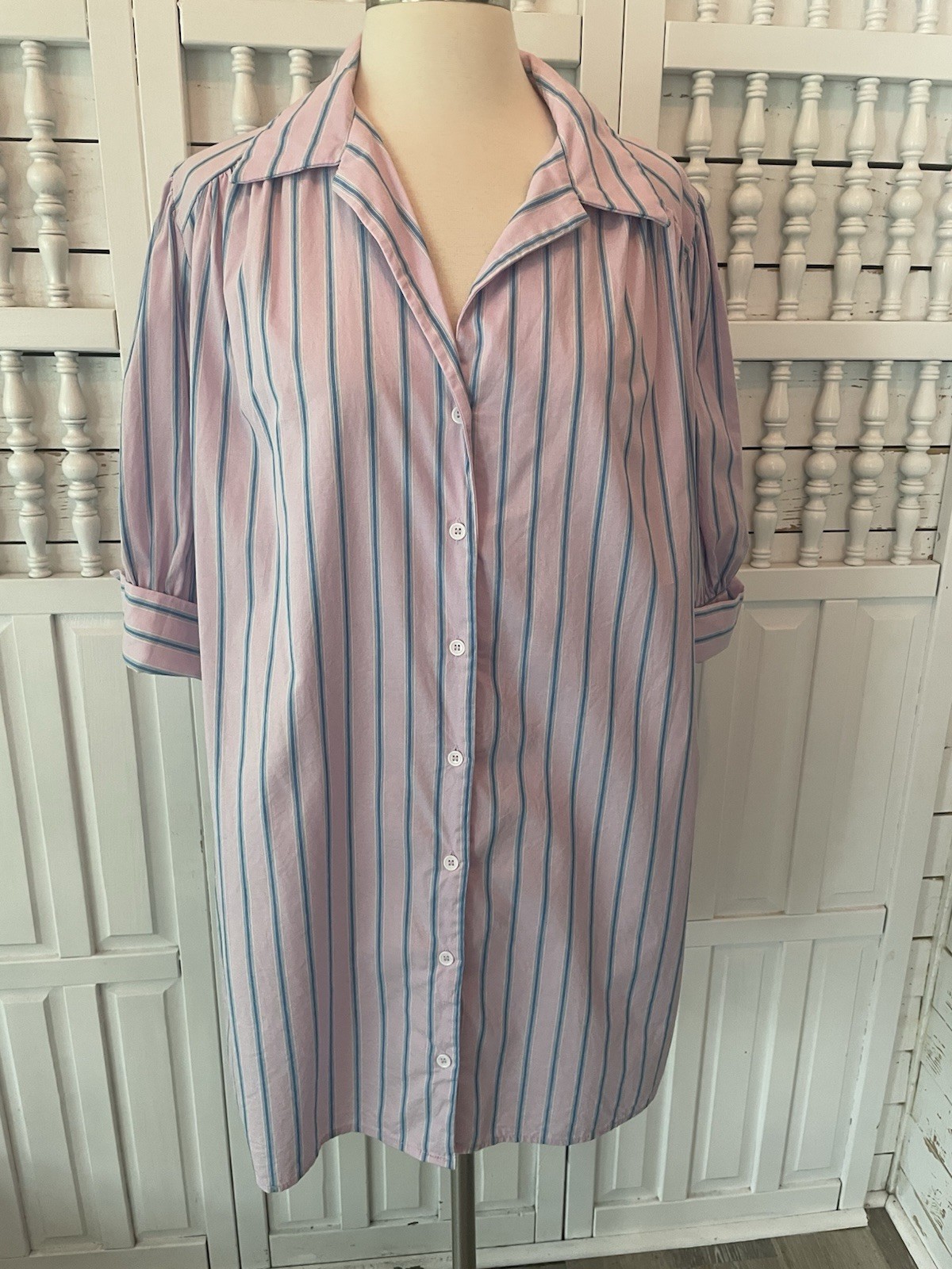 GiGiO dress, women’s large striped button down, above the knee 100% cotton, P23
