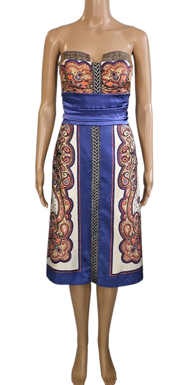 NICOLE MILLER COLLECTION Silk Multicolor Paisley Strapless A Line Dress 10