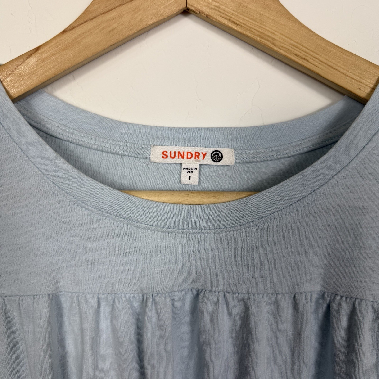 Sundry Light Blue Ruffle Sleeve Ruched Mini Dress Size 1 Cotton Chic Casual