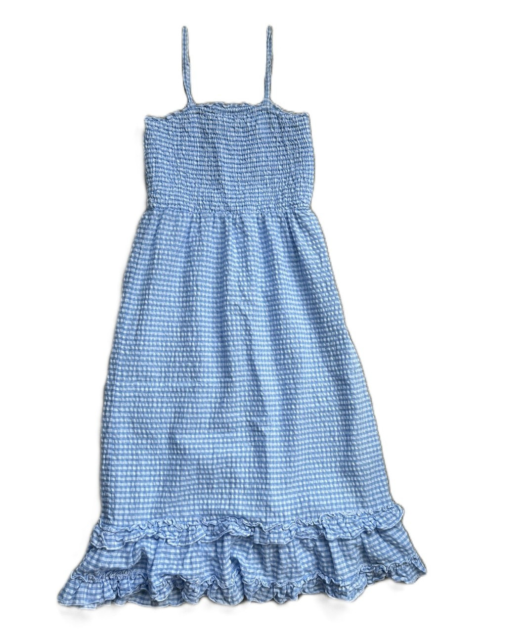 Cottagecore Blue Gingham Midi Sleeveless Straps Dress Size Medium Cotton
