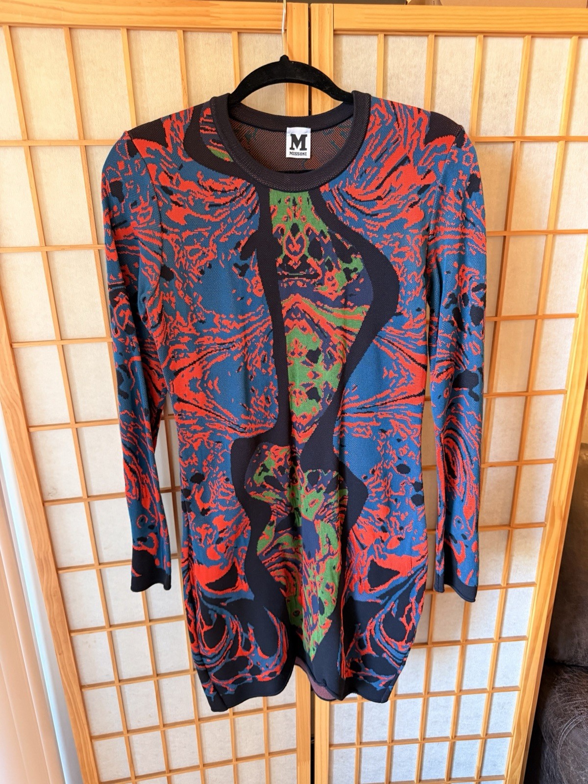 Missoni Multicolor Long Sleeve Knit Dress in Blue Red Green