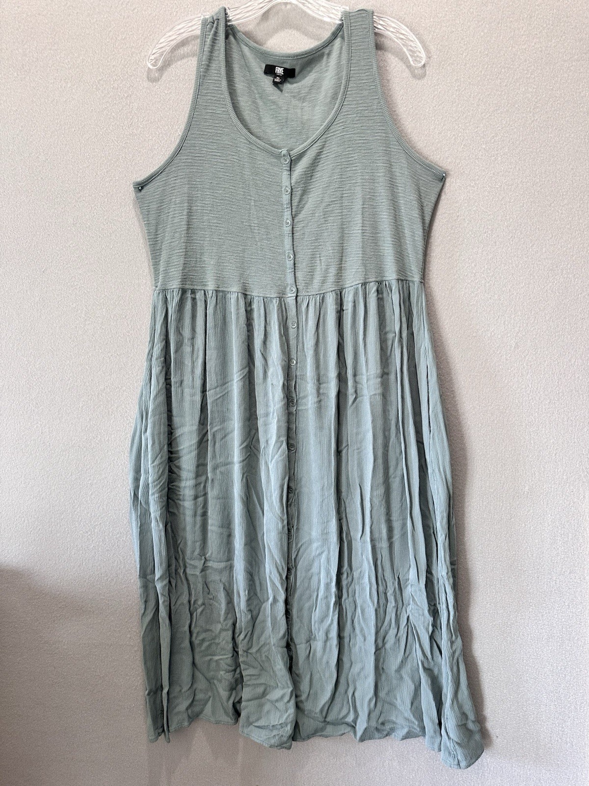 Frye Midi Dress Sage Green Women’s Size XL Sleeveless Button Front Cottage Core