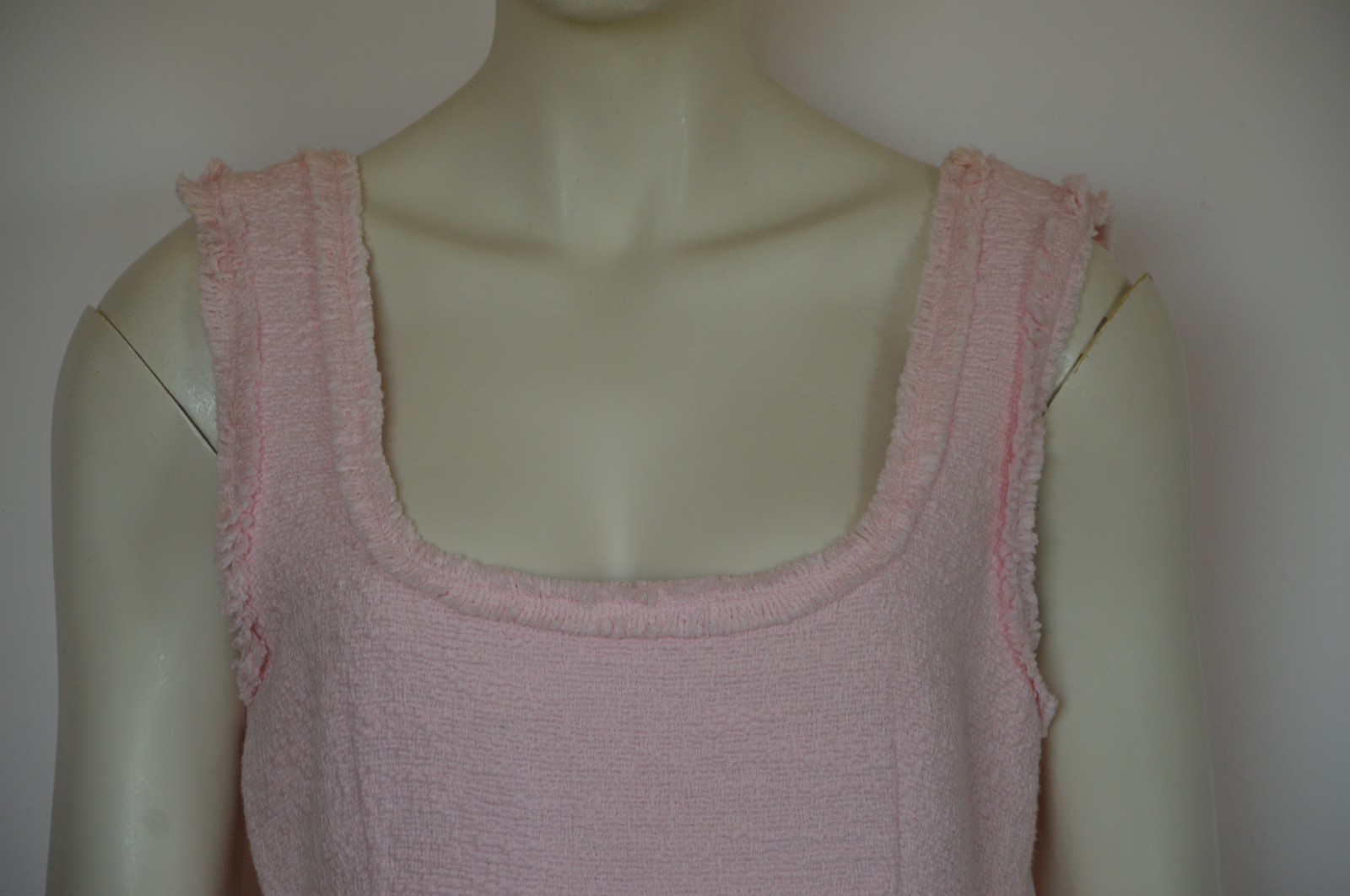 ZARA Pink Fitted Frayed Trims Tweed Boucle Gem Stone Button Mini Dress LARGE L