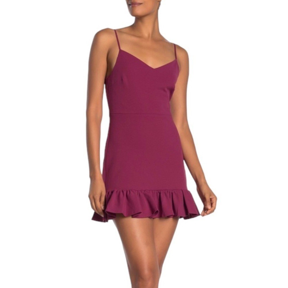 1.STATE Ruffle Hem Mini Dress Women’s 4 Berry Pink Spaghetti Strap NWT