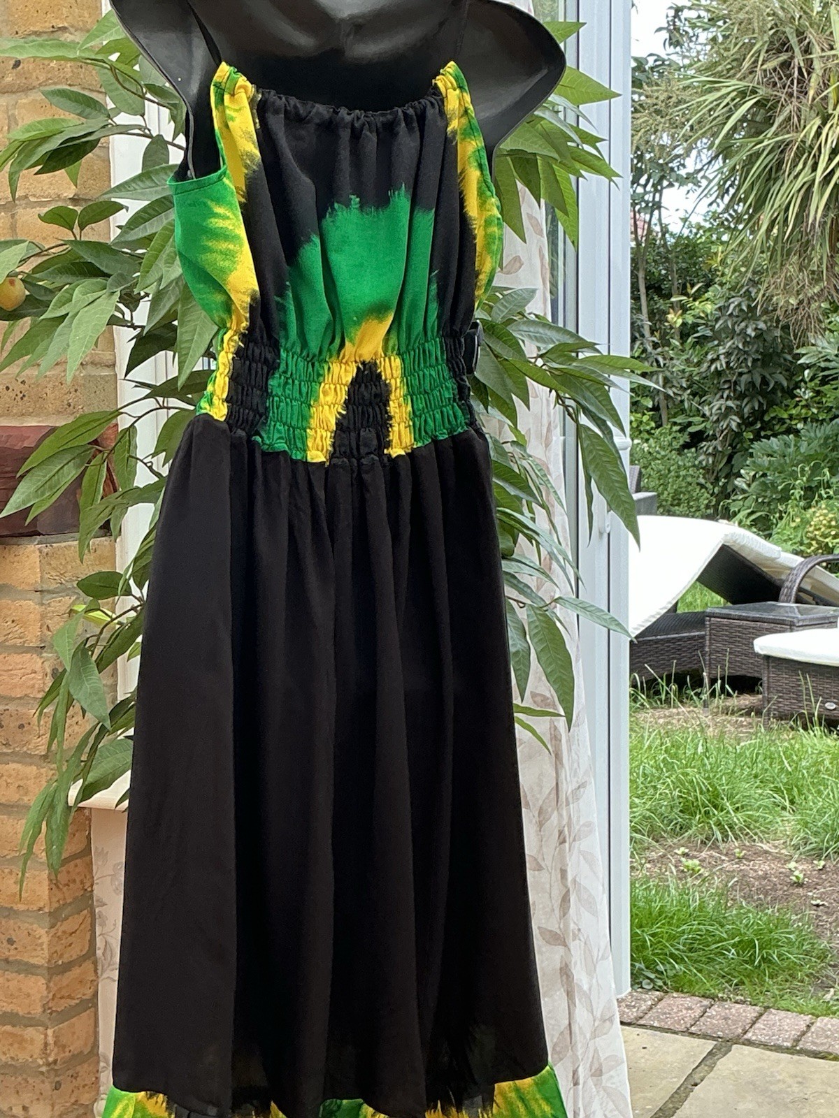 NEW ARRIVAL…Handmade JAMAICAN FLAG PRINT Maxi DRESS…12-14
