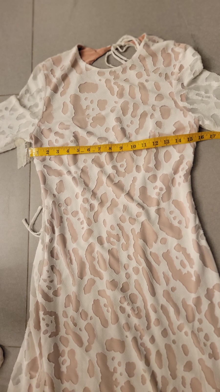 New Gown Halston Sz6 Adele Long Sleeve White Leopard Sheer Fit Flare Note Nwot