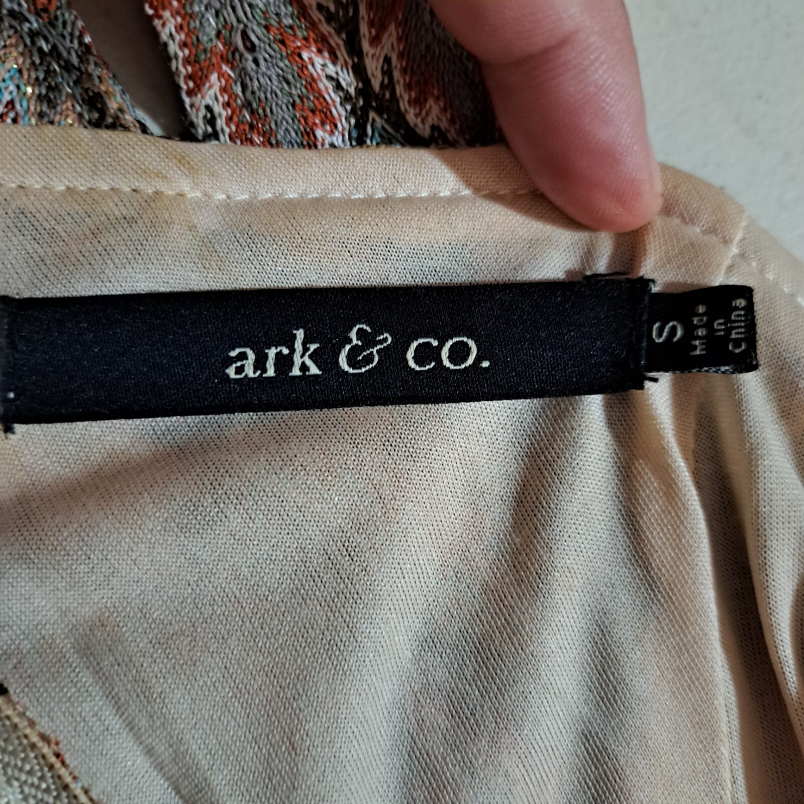 Ark And Co Womens Dress Size Small Beige Pink Green Slit At Waist Zipper Closure