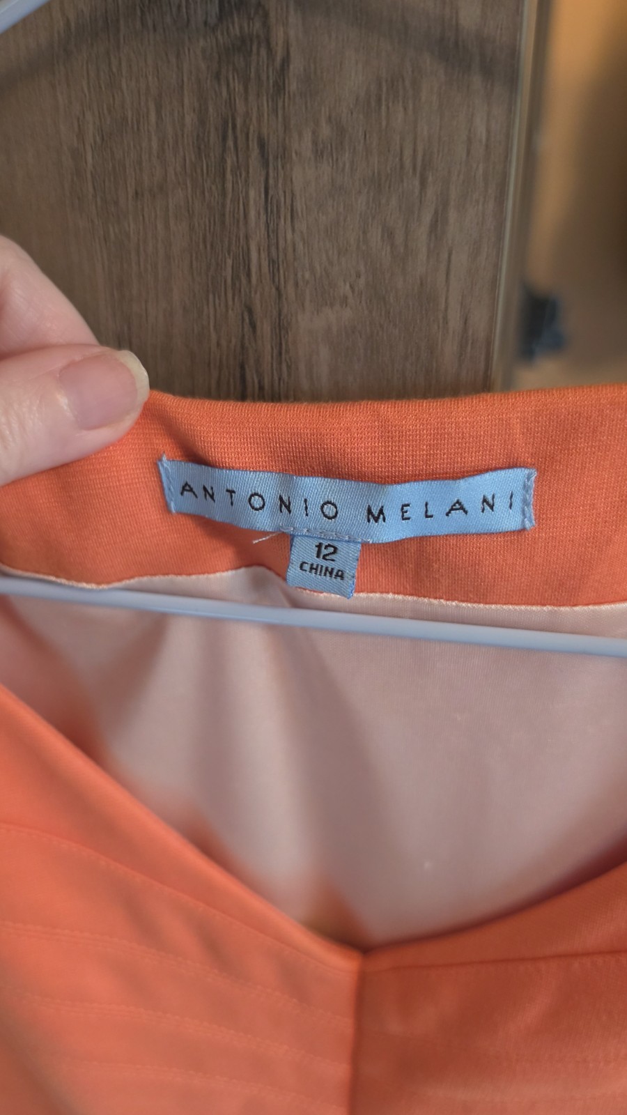 Antonio Melani Orange/Coral Solid A-Line V-Neck Sleeveless Knee Dress Size 12