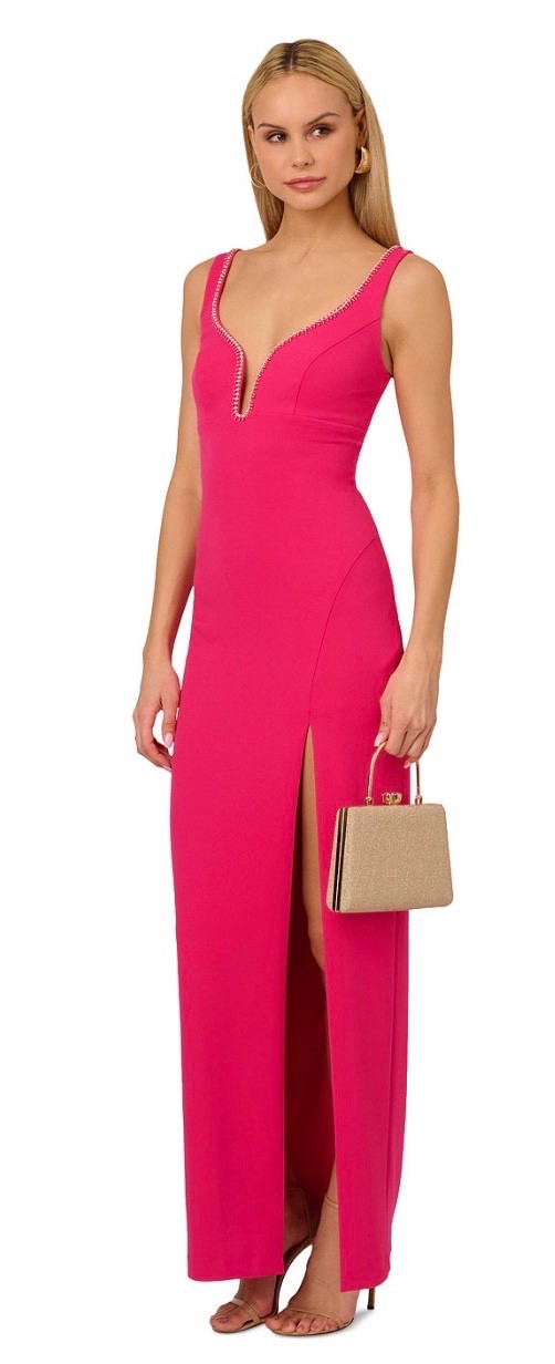 Adrianna Papell Fuschia Rhinestone Sweetheart-Neck Sleeveless Gown. Size 2.