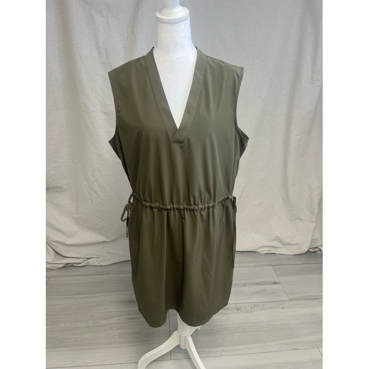 Calvin Klein Travel Gorpcore Sleeveless Dress Sz 16 Drawstring Olive Green