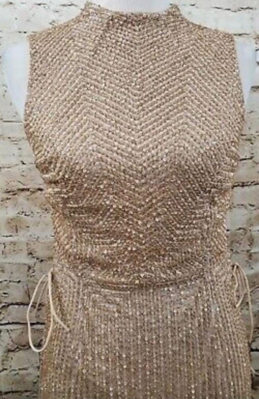 Adrianna Papell Chevron Beaded Evening Gown High Neck Corset Side Size 4