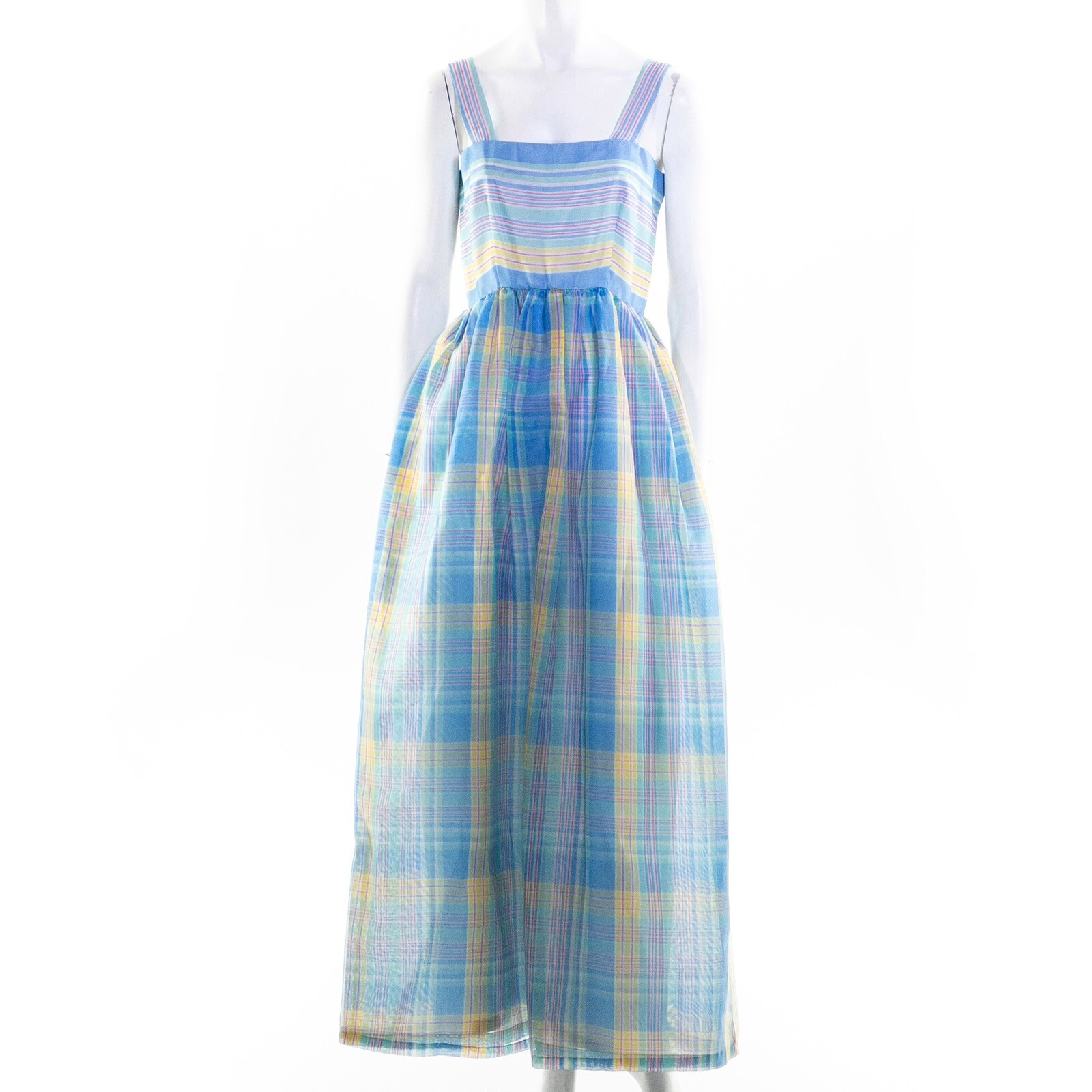 Vintage 50s 60s 70s Mod Checkered Plaid Slip Sleeveless Sun Dress Long Maxi