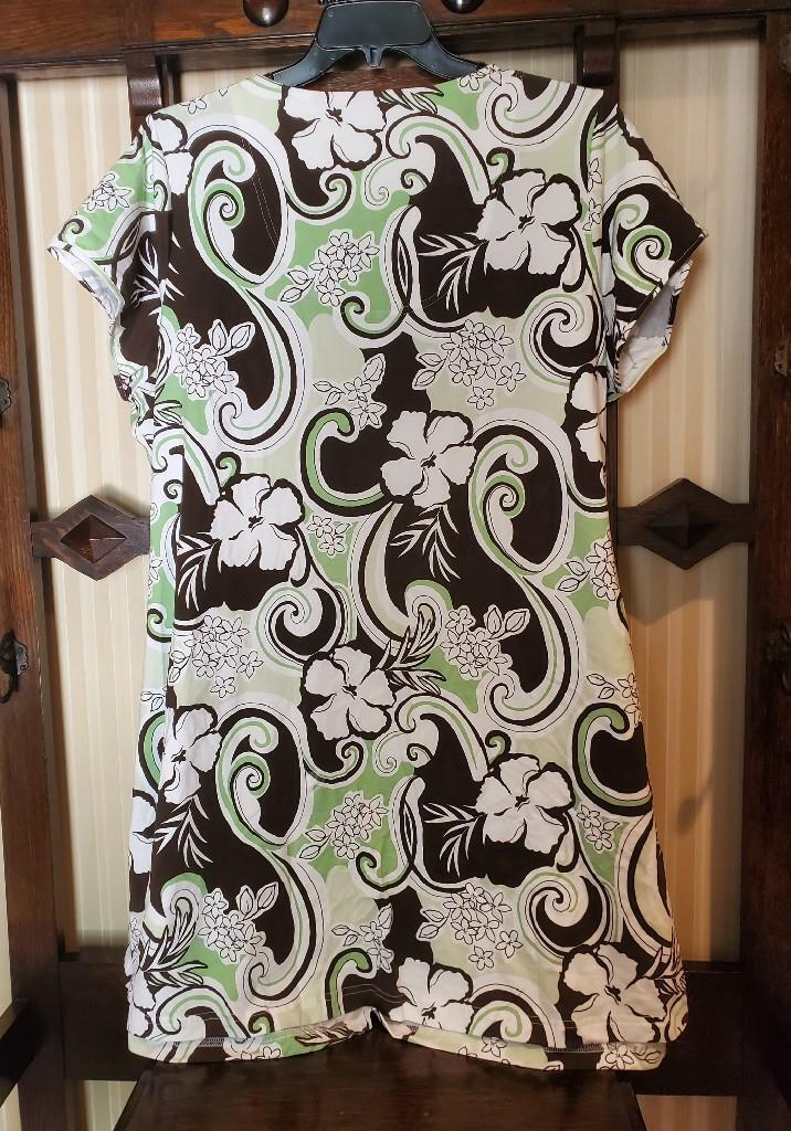 NWT CABERNET COTTON SPANDEX SHORT CAFTAN MUU PATIO HOUSE DRESS GRN/BROWN 2X