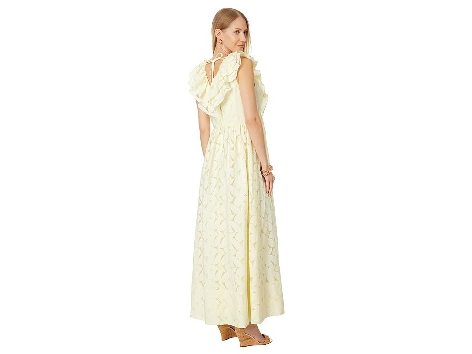 Lilly Pulitzer Ritamarie Ruffle Maxi Dress Yellow Floral Size 4 NWT Flaw