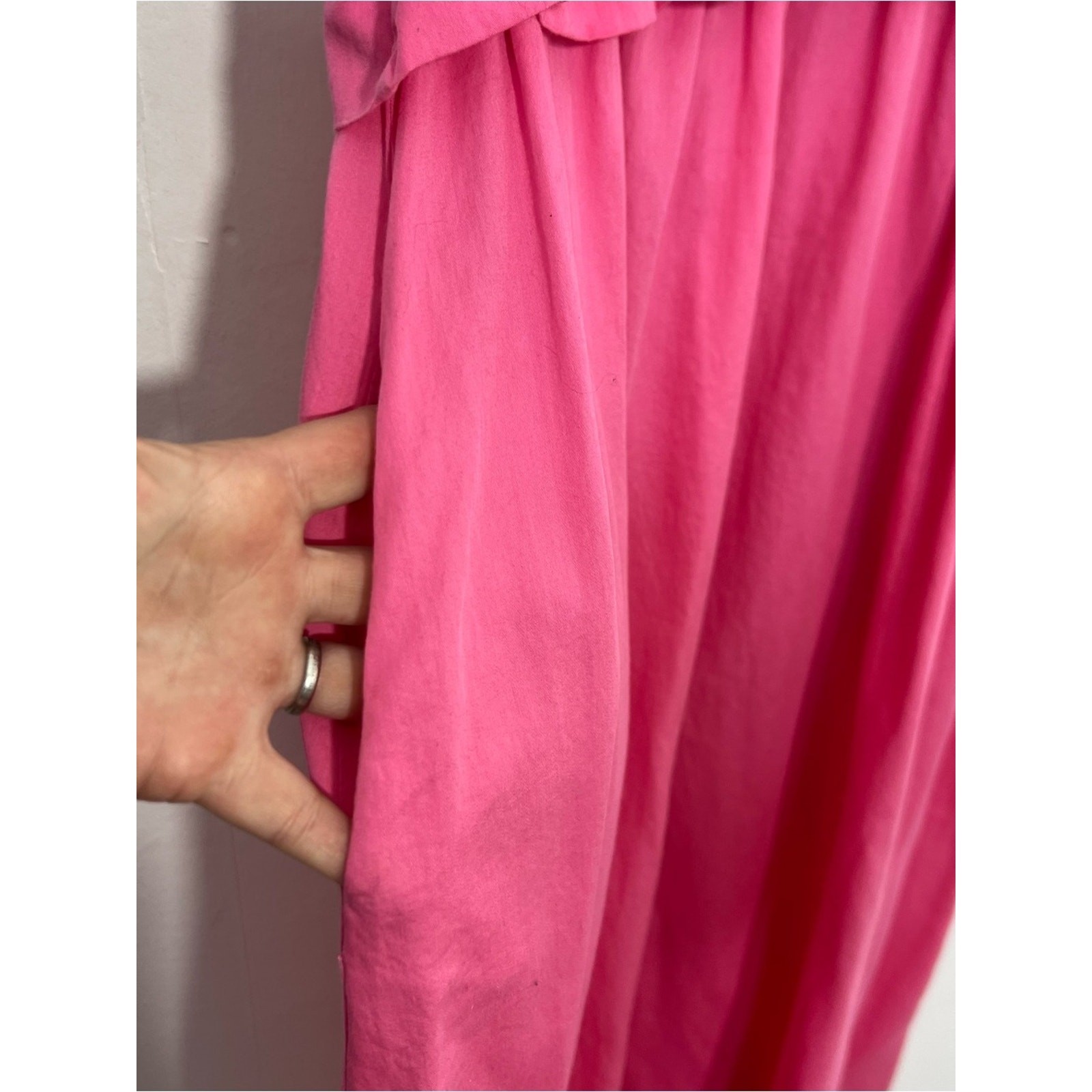 Stark X Pink Ginny Midi Elastic Waist Cotton V Neck Pockets Dress Size Small